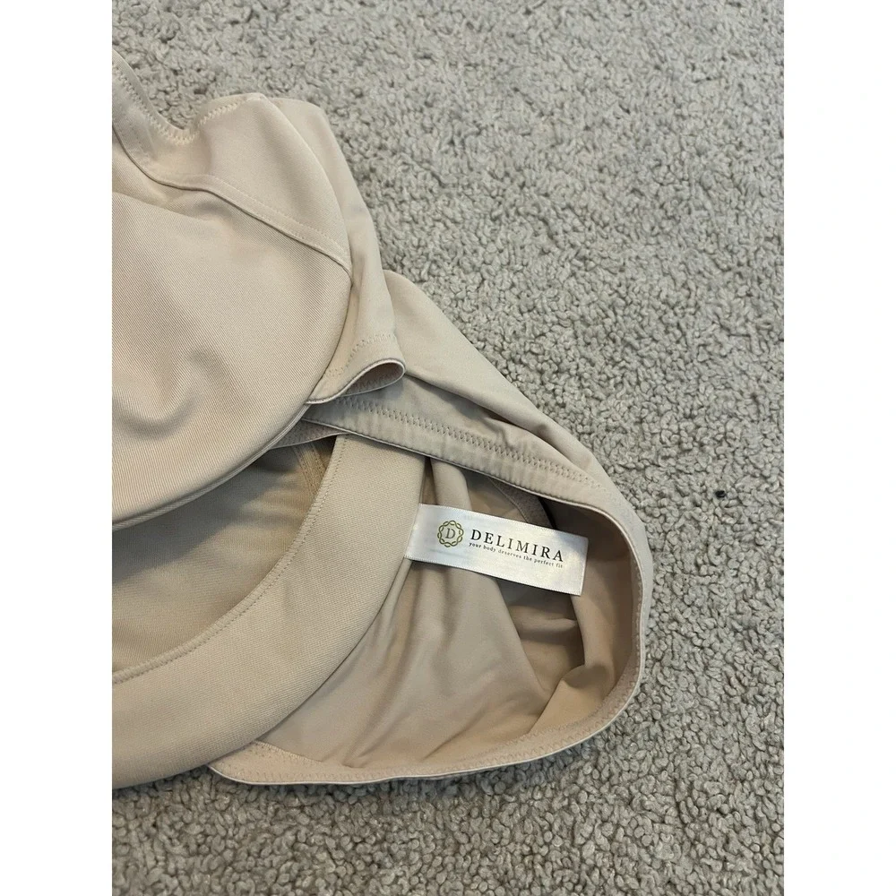 Delimira‎ Front Close Racerback Underwire Lace Trim Bra Nude Tan W657B 44F